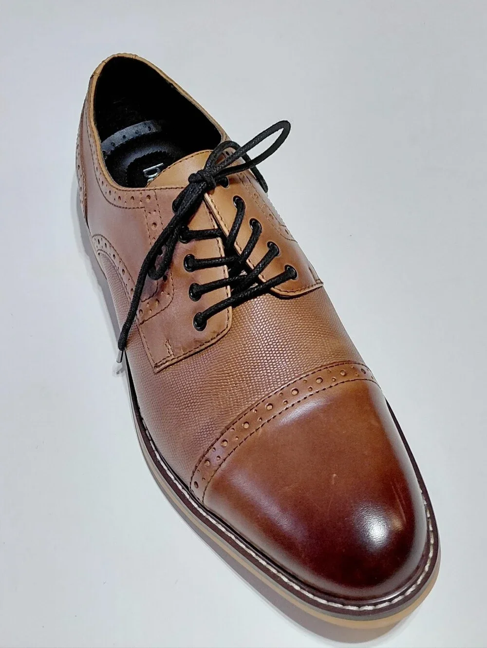 BAR III Men's Parker  Leather  Cap-Toe Brown Lace-Up Dress Shoes Size 10.5M